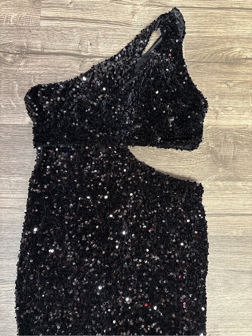 Fashion Nova Black Sequin One Shoulder Midi Dress NWT Glam Party Dress - Picture 4 of 6